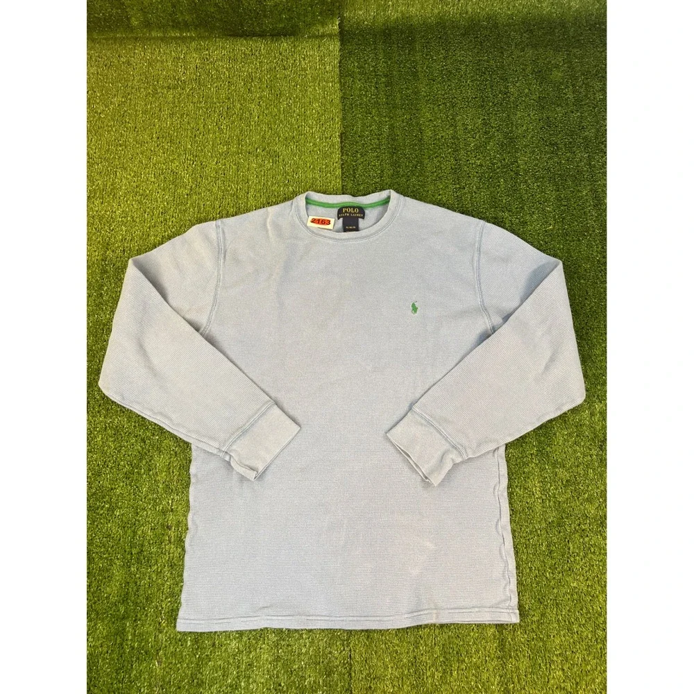 Polo Ralph Lauren Mens XL Light Blue Waffle Knit Thermal Long Sleeve Shirt Pony